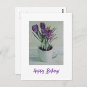 Carte d'anniversaire avec peinture de fleurs viole (Devant / Derrière)