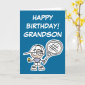 Carte d'anniversaire avec petit garçon de tennis (Fleur jaune)