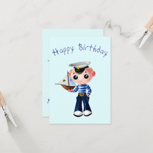 Carte d'anniversaire avec petit marin (Devant/Arrière en situation)