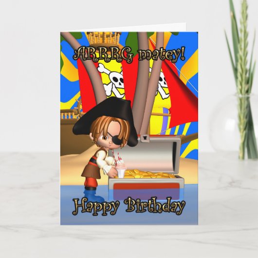Carte d'anniversaire avec petit Pirate, Arg Matey! (Devant)