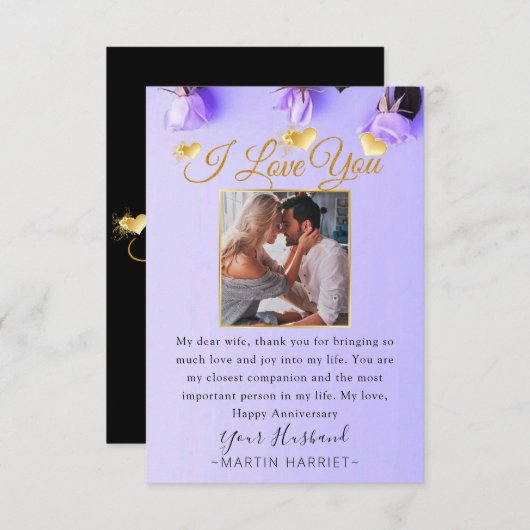 Carte d'anniversaire avec photo de fleurs violette (Devant / Derrière)