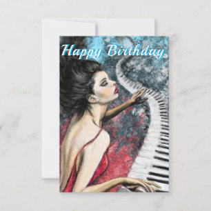 Carte d'anniversaire avec Piano Music Lady en Roug