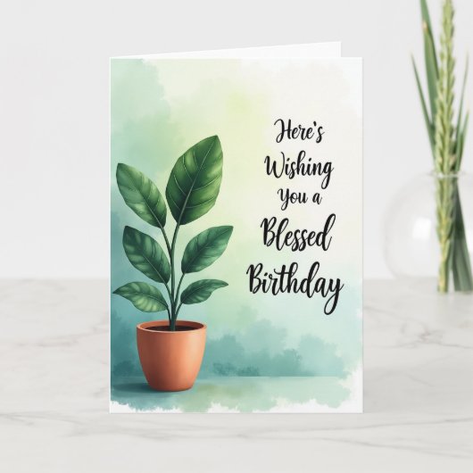 Carte d'anniversaire avec plante en pot (Devant)