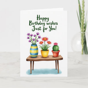 Carte d'anniversaire avec plante en pot charmante