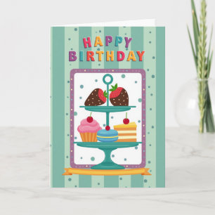 Carte d'anniversaire avec présentoir à desserts