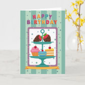 Carte d'anniversaire avec présentoir à desserts (Fleur jaune)