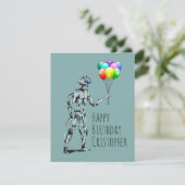 Carte d'anniversaire avec robot et ballons (Debout devant)