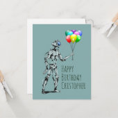 Carte d'anniversaire avec robot et ballons (Devant/Arrière en situation)