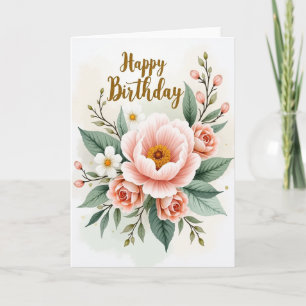 Carte d'anniversaire avec rose rose