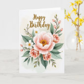 Carte d'anniversaire avec rose rose (Fleur jaune)