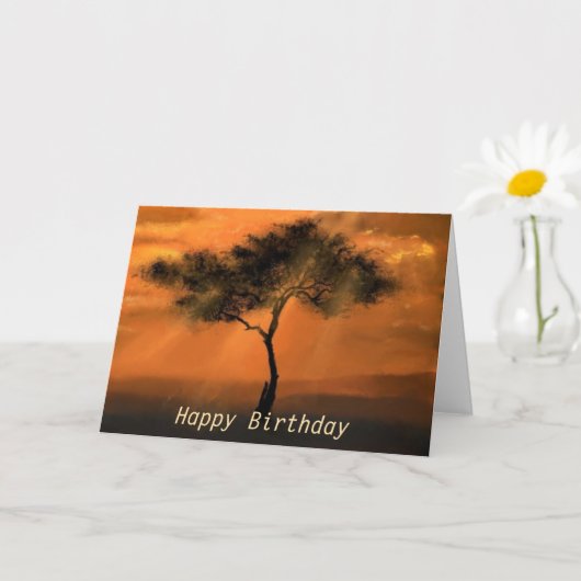 Carte d'anniversaire avec Sunset Tree Sunbeams (Petite plante)