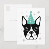 Carte d'anniversaire avec un Boston terrier avec c (Devant / Derrière)