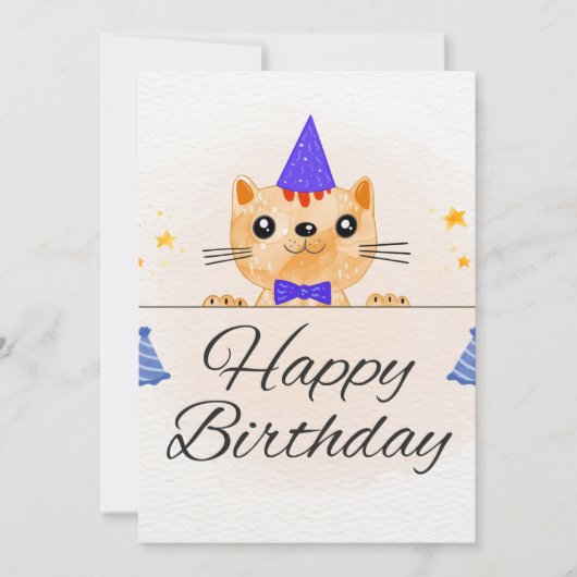 Carte d'anniversaire avec un chat mignon (Devant)