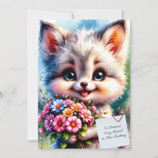 Carte d'anniversaire avec un chiot mignon et des f (Devant)