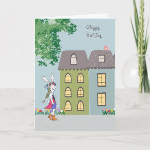 Carte d'anniversaire avec un mignon lapin bohème