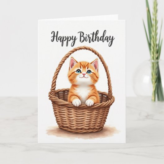 Carte d'anniversaire avec un panier de chaton mign (Devant)