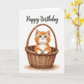 Carte d'anniversaire avec un panier de chaton mign (Fleur jaune)