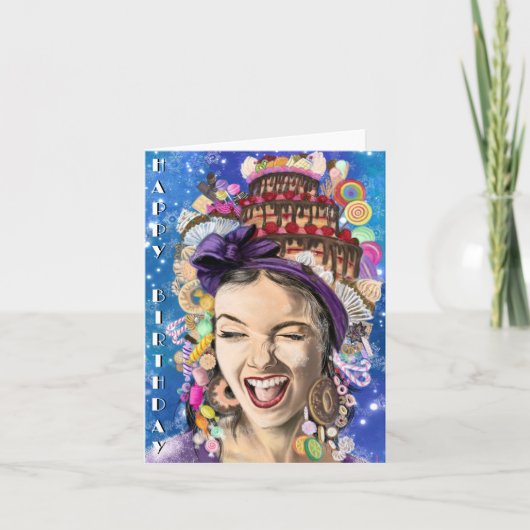 Carte d'anniversaire avec une femme heureuse - Drô (Devant)