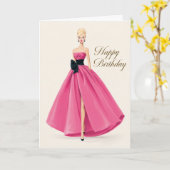 Carte d'anniversaire avec une robe rose glamour po (Fleur jaune)