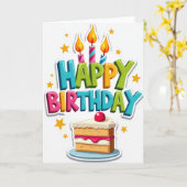 Carte d'anniversaire avec une tranche de gâteau en (Fleur jaune)