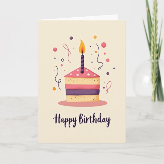 Carte d'anniversaire avec une tranche de gâteau fa (Devant)