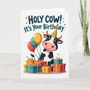 Carte d'anniversaire avec vache illustrée
