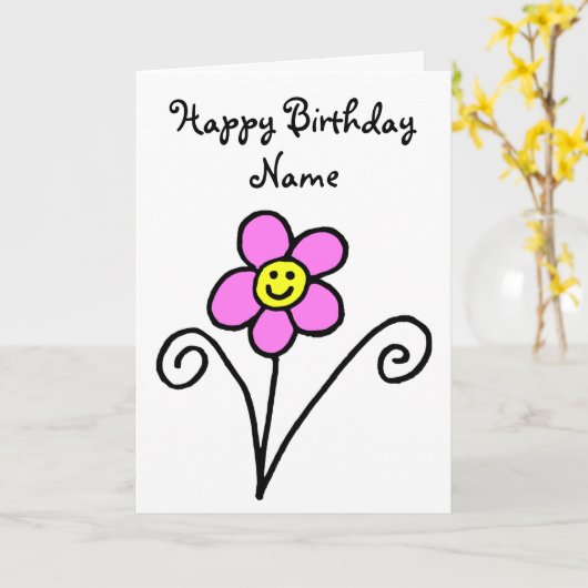 Carte d'anniversaire avec visage souriant de fleur (Fleur jaune)