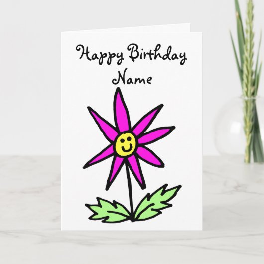 Carte d'anniversaire avec visage souriant de fleur (Devant)