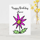 Carte d'anniversaire avec visage souriant et fleur (Fleur jaune)