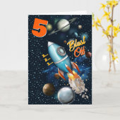 Carte d'anniversaire Aventure spatiale de fusée (Fleur jaune)