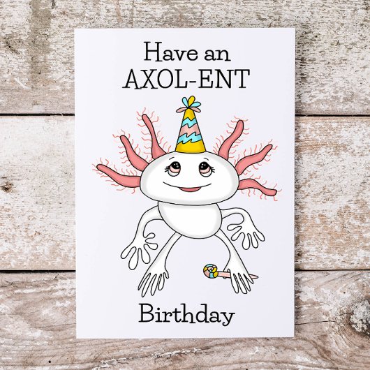 Carte d'anniversaire Axolotl avec page de coloriag
