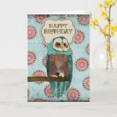 Carte d'anniversaire Azure & Blush Owl (Fleur jaune)