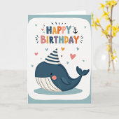 Carte d'anniversaire Baleine Joyeuse (Fleur jaune)