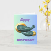 Carte d'anniversaire Baleine Mignonne Océan (Fleur jaune)