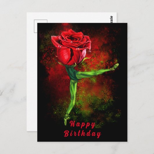 Carte d'anniversaire Ballerina Rose Ballet Dancer (Devant / Derrière)