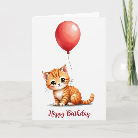 Carte d'anniversaire Ballon Chat rayé (Devant)