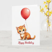 Carte d'anniversaire Ballon Chat rayé (Fleur jaune)
