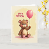 Carte d'anniversaire Ballon Ours Doux (Fleur jaune)
