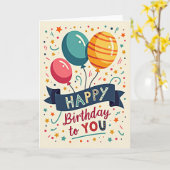 Carte d'anniversaire Ballons Confettis (Fleur jaune)