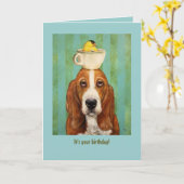 Carte d'anniversaire Basset (Fleur jaune)