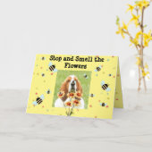 Carte D'Anniversaire Basset - "Arrêtez Et Sentez L (Fleur jaune)