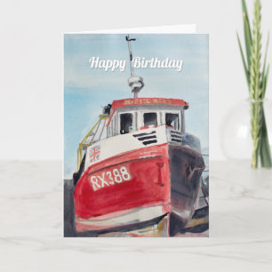 Carte d'anniversaire Bateau de pêche rouge