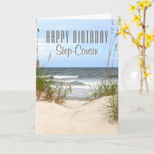 Carte d'anniversaire Beach Step-Cousin (Fleur jaune)