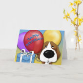 Carte d'anniversaire beagle (Fleur jaune)