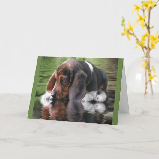 Carte d'anniversaire beagle (Fleur jaune)