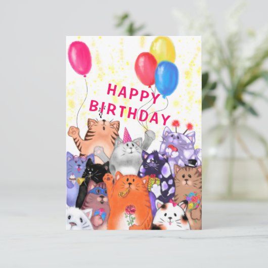 Carte d'anniversaire bébé avec Happy Cats Party (Debout devant)