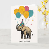 Carte d'anniversaire bébé éléphant avec "Joyeux an (Fleur jaune)
