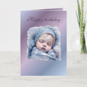 Carte d'anniversaire bébé endormi aquarelle, paste (Devant)