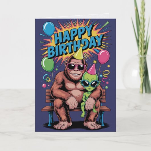 Carte d'anniversaire Bigfoot Alien drôle de Crypti (Devant)