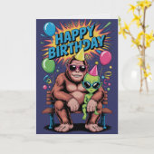 Carte d'anniversaire Bigfoot Alien drôle de Crypti (Fleur jaune)